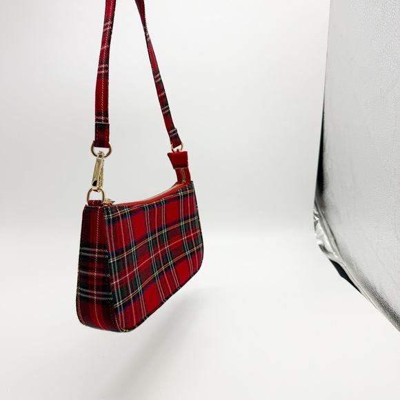 John Galt Red Plaid Mini Cotton Shoulder Bag - Picture 2 of 9